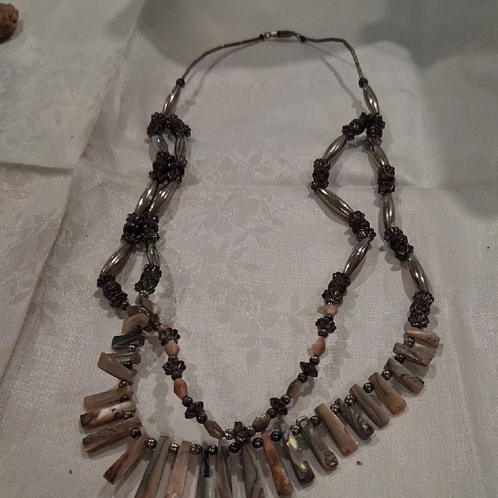 Chic Silver and Brown Women's Necklace ** Abalone Shell **